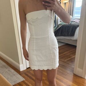 Reformation White Strapless Scalloped Dress